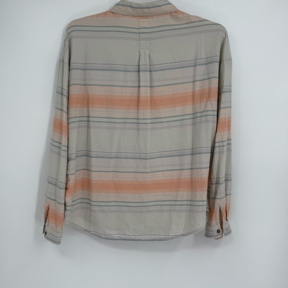 PRANA Percy Long Sleeve Button Front Shirt Stripe Peach Women's Size XL Women - Picture 8 of 9